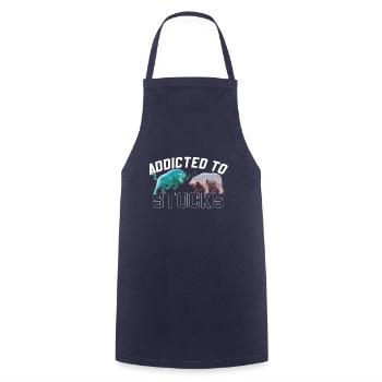Addicted to Stocks, Bull Bear Stock Market - Cooking Apron - navy - Front - AI Model Male 185 dark (185cm)