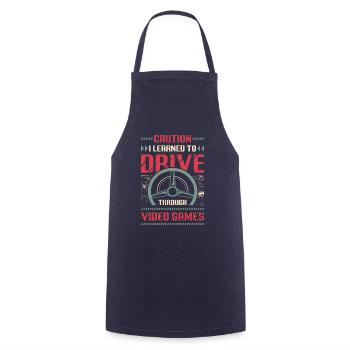 Caution, I learned to drive through games - Cooking Apron - navy - Front - AI Model Male 185 dark (185cm)