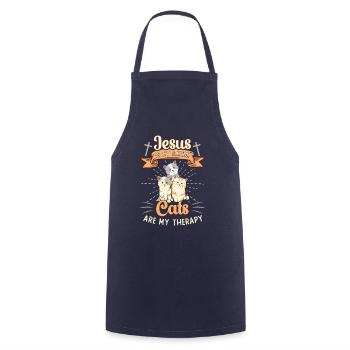Jesus is my Savior, cats are my therapy - Cooking Apron - navy - Front - AI Model Male 185 dark (185cm)