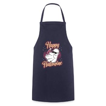 Happy Halloween ghost drinks wine - Cooking Apron - navy - Front - AI Model Male 185 dark (185cm)
