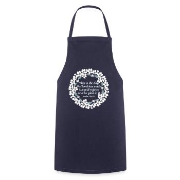 Beautiful Psalm 118:24 Rejoice and Be Glad - Cooking Apron - navy - Front - AI Model Male 185 dark (185cm)