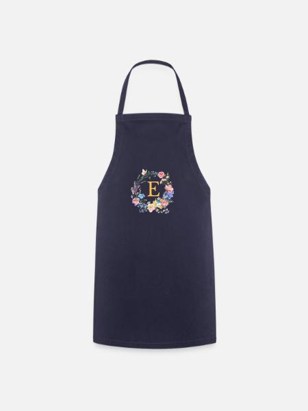 E Monogramm Floral, Blumenkranz, personalisierbar - Kochschürze - Navy