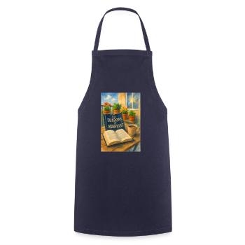 Bücher, Blumen und Kaffee - Kochschürze - Navy - Vorne - AI Model Male 185 dark (185cm)