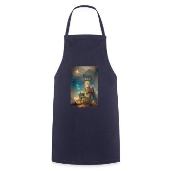 Oil painting castle, castle in starry night, - Cooking Apron - navy - Front - AI Model Male 185 dark (185cm)