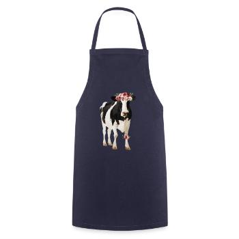 Holstein Kuh mit Blüten - Kochschürze - Navy - Vorne - AI Model Male 185 dark (185cm)