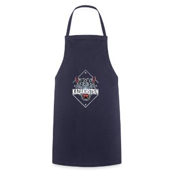 Kasachstan Souvenir Herkunft Schneeleopard - Kochschürze - Navy - Vorne - AI Model Male 185 dark (185cm)
