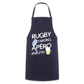 Rugby et apéro - Tablier de cuisine - marine - Devant - AI Model Male 185 dark (185cm)