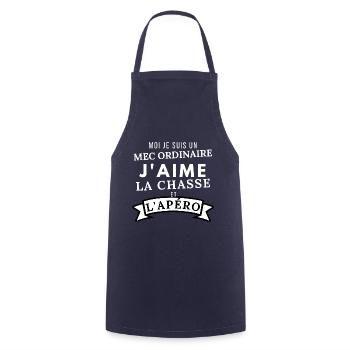 Mec ordinaire j'aime la chasse et l'apéro - Tablier de cuisine - marine - Devant - AI Model Male 185 dark (185cm)