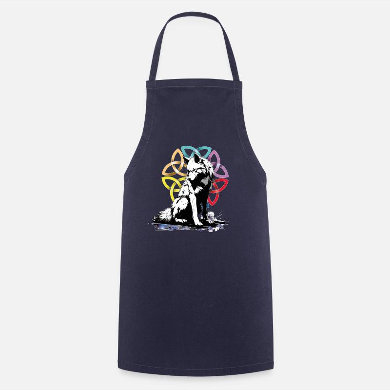Celtic Mandala Wolf - Cooking Apron - navy