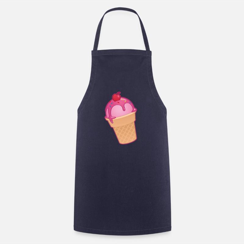 Süß Sorbet Kirsche Eis mit Cornet und Frucht - Kochschürze - Navy