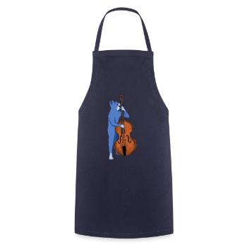 CAT PLAYING A DOUBLE BASS – BAD ASS BASS CAT - Cooking Apron - navy - Front - AI Model Male 185 dark (185cm)