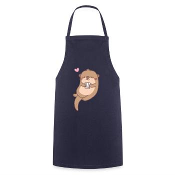 Loutre mignonne avec coquillage - Tablier de cuisine - marine - Devant - AI Model Male 185 dark (185cm)