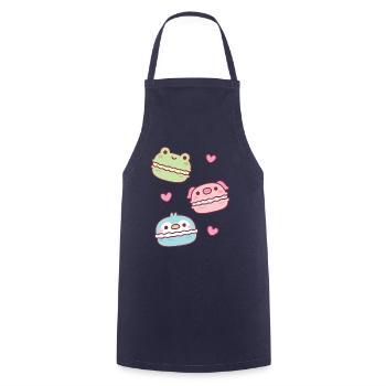 Cute Green Frog Pink Piggy Blue Penguin Macarons - Cooking Apron - navy - Front - AI Model Male 185 dark (185cm)