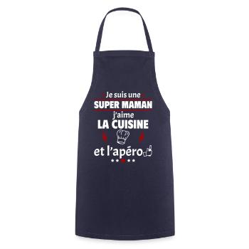 Super maman cuisine et apéro, fête des pères, noël - Tablier de cuisine - marine - Devant - AI Model Male 185 dark (185cm)