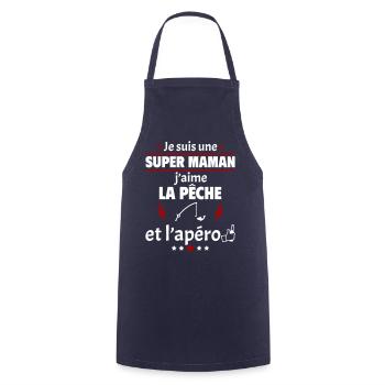 Super maman pêche et apéro, fête des mères, noël - Tablier de cuisine - marine - Devant - AI Model Male 185 dark (185cm)