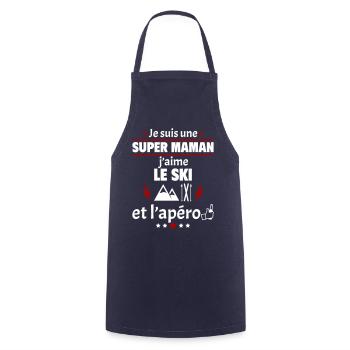 Super maman ski et apéro, fête des mères, noël - Tablier de cuisine - marine - Devant - AI Model Male 185 dark (185cm)