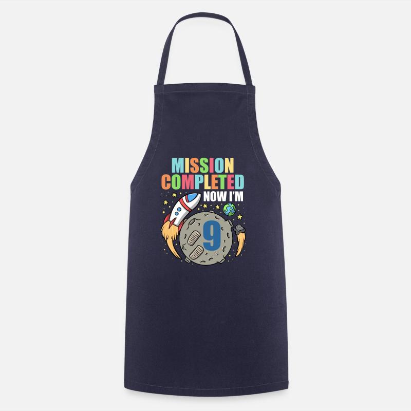 Space Birthday 9 Astronaut Planets Rocket Ship - Cooking Apron - navy