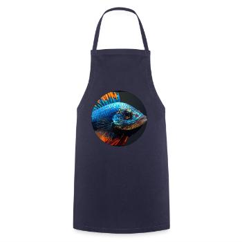 Fisch,bunt,pailletten,glitzer,blau - Kochschürze - Navy - Vorne - AI Model Male 185 dark (185cm)