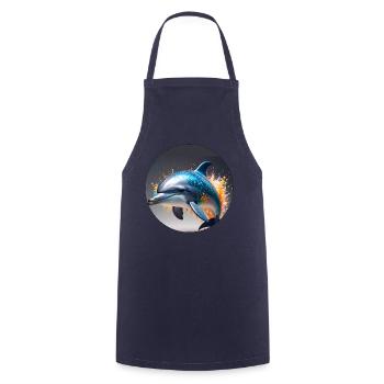 Delfin,bunt,pailletten,glitzer,blau - Kochschürze - Navy - Vorne - AI Model Male 185 dark (185cm)