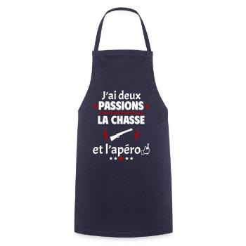 J'ai deux passions chasse apéro, fête des pères - Tablier de cuisine - marine - Devant - AI Model Male 185 dark (185cm)