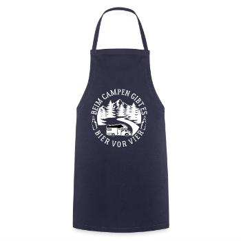 Beim Camping gibt es Bier vor vier - Spruch - Kochschürze - Navy - Vorne - AI Model Male 185 dark (185cm)