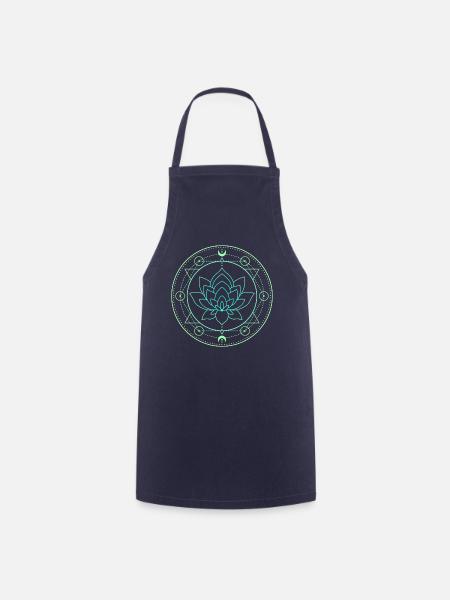 Lotus Moon Sacred Geometry - Cooking Apron - navy
