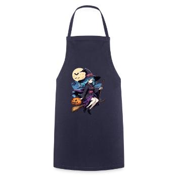 Halloween - Hexe mit Besen Grusel Manga - Kochschürze - Navy - Vorne - AI Model Male 185 dark (185cm)