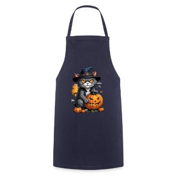 Halloween -Katze Grusel mit Kürbis - Kochschürze - Navy - Vorne - AI Model Male 185 dark (185cm)