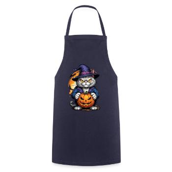 Halloween -Katze Grusel mit Kürbis - Kochschürze - Navy - Vorne - AI Model Male 185 dark (185cm)