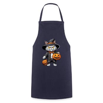Halloween -Katze Grusel mit Kürbis - Kochschürze - Navy - Vorne - AI Model Male 185 dark (185cm)