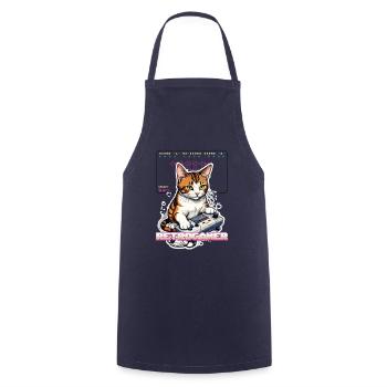 Retro Gaming Cat: Retrogamer with Controller - Cooking Apron - navy - Front - AI Model Male 185 dark (185cm)