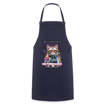 Retro Gaming Cat: Retrogamer with Controller - Cooking Apron - navy - Front - AI Model Male 185 dark (185cm)