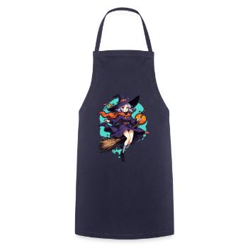 Cute witch with broom and bats - Cooking Apron - navy - Front - AI Model Male 185 dark (185cm)