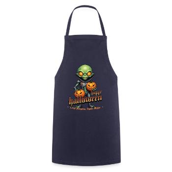 Alien with pumpkin heads Halloween - Cooking Apron - navy - Front - AI Model Male 185 dark (185cm)
