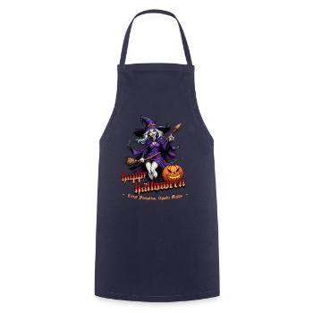 Halloween Witch With Pumpkin Illustration - Cooking Apron - navy - Front - AI Model Male 185 dark (185cm)