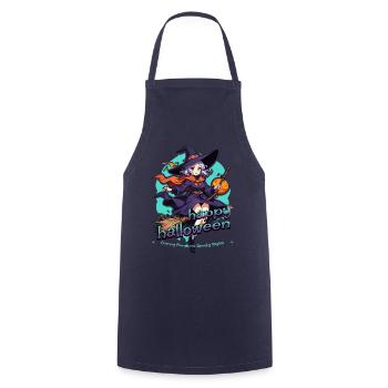 Cute witch with broom and bats - Cooking Apron - navy - Front - AI Model Male 185 dark (185cm)