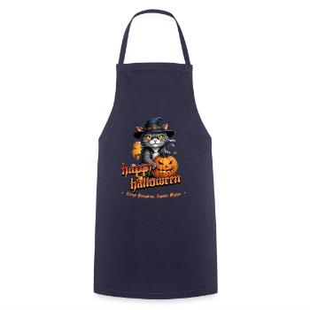 Halloween Cat with Pumpkin - Cooking Apron - navy - Front - AI Model Male 185 dark (185cm)