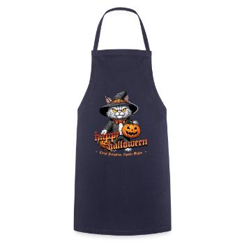 Chat d’Halloween avec citrouille - Tablier de cuisine - marine - Devant - AI Model Male 185 dark (185cm)