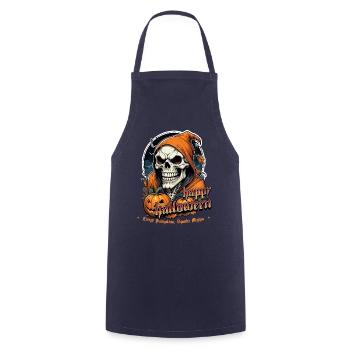 Crâne d’Halloween avec citrouilles et capuchon - Tablier de cuisine - marine - Devant - AI Model Male 185 dark (185cm)