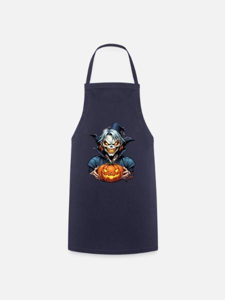Halloween Pumpkin Creepy Clown with Witch Hat - Cooking Apron - navy