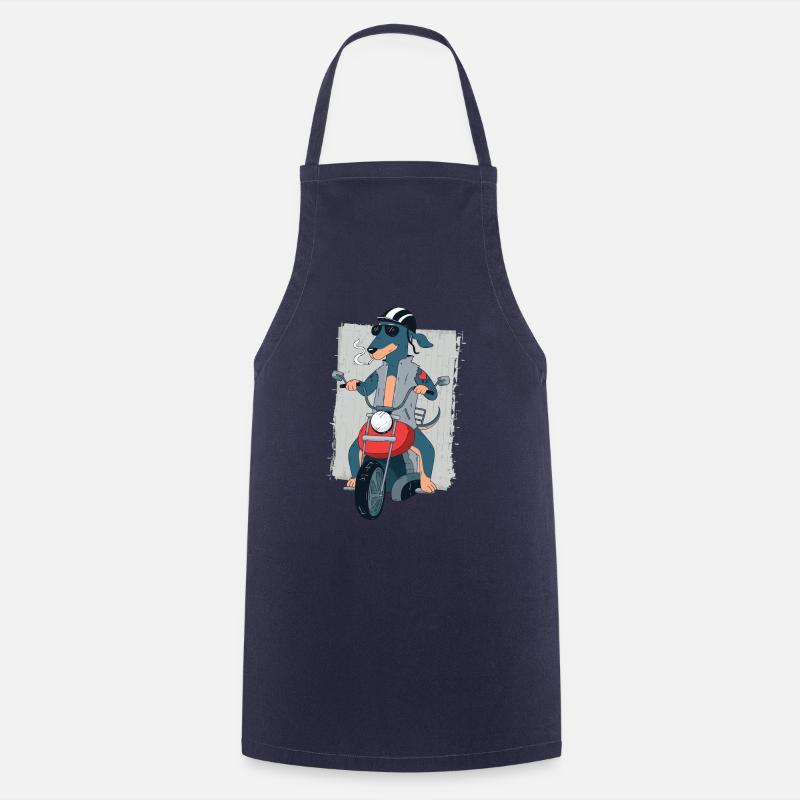 Dachshund rocker on motorcycle biker gift 1187 - Cooking Apron - navy