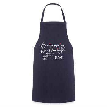 Anniversaire de mariage 12 ans - Noces de Soie - Tablier de cuisine - marine - Devant - AI Model Male 185 dark (185cm)
