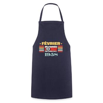 Février 1958 Vintage Anniversaire Rétro Cadeau - Tablier de cuisine - marine - Devant - AI Model Male 185 dark (185cm)