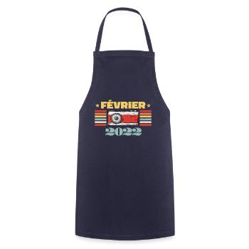 Février 2022 Vintage Anniversaire Rétro Cadeau - Tablier de cuisine - marine - Devant - AI Model Male 185 dark (185cm)