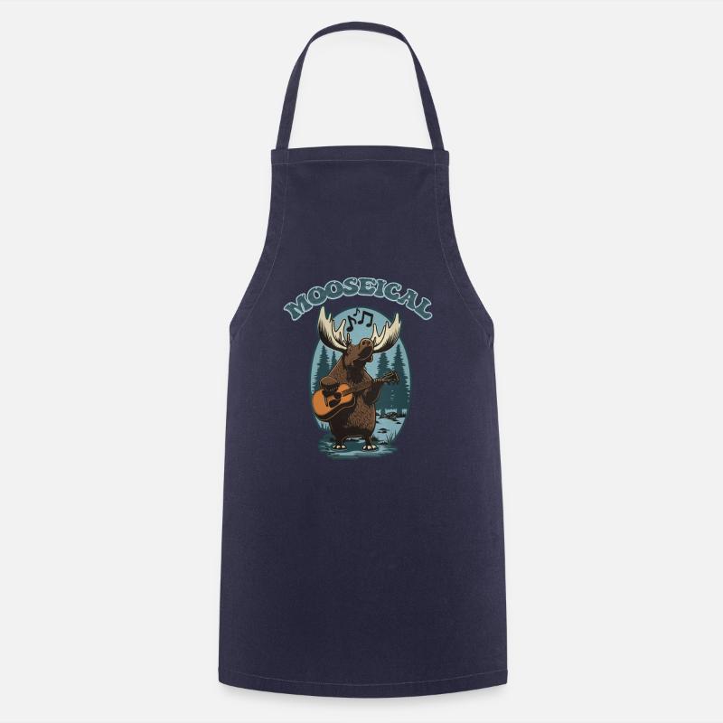 Mooseical - Musical Moose with Acoustic Guitar - Cooking Apron - navy