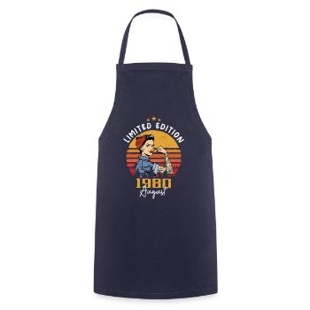 Août 1980 Retro Vintage Anniversaire Août 1980 - Tablier de cuisine - marine - Devant - AI Model Male 185 dark (185cm)