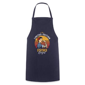 Août 1990 Retro Vintage Anniversaire Août 1990 - Tablier de cuisine - marine - Devant - AI Model Male 185 dark (185cm)
