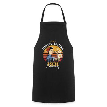 93 years old - Born in February 1931 - Cooking Apron - black - Front - AI Model Male 185 dark (185cm)
