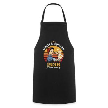 86 years old - Born in February 1938 - Cooking Apron - black - Front - AI Model Male 185 dark (185cm)