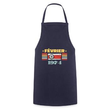 Février 1974 Vintage Anniversaire Rétro Cadeau - Tablier de cuisine - marine - Devant - AI Model Male 185 dark (185cm)
